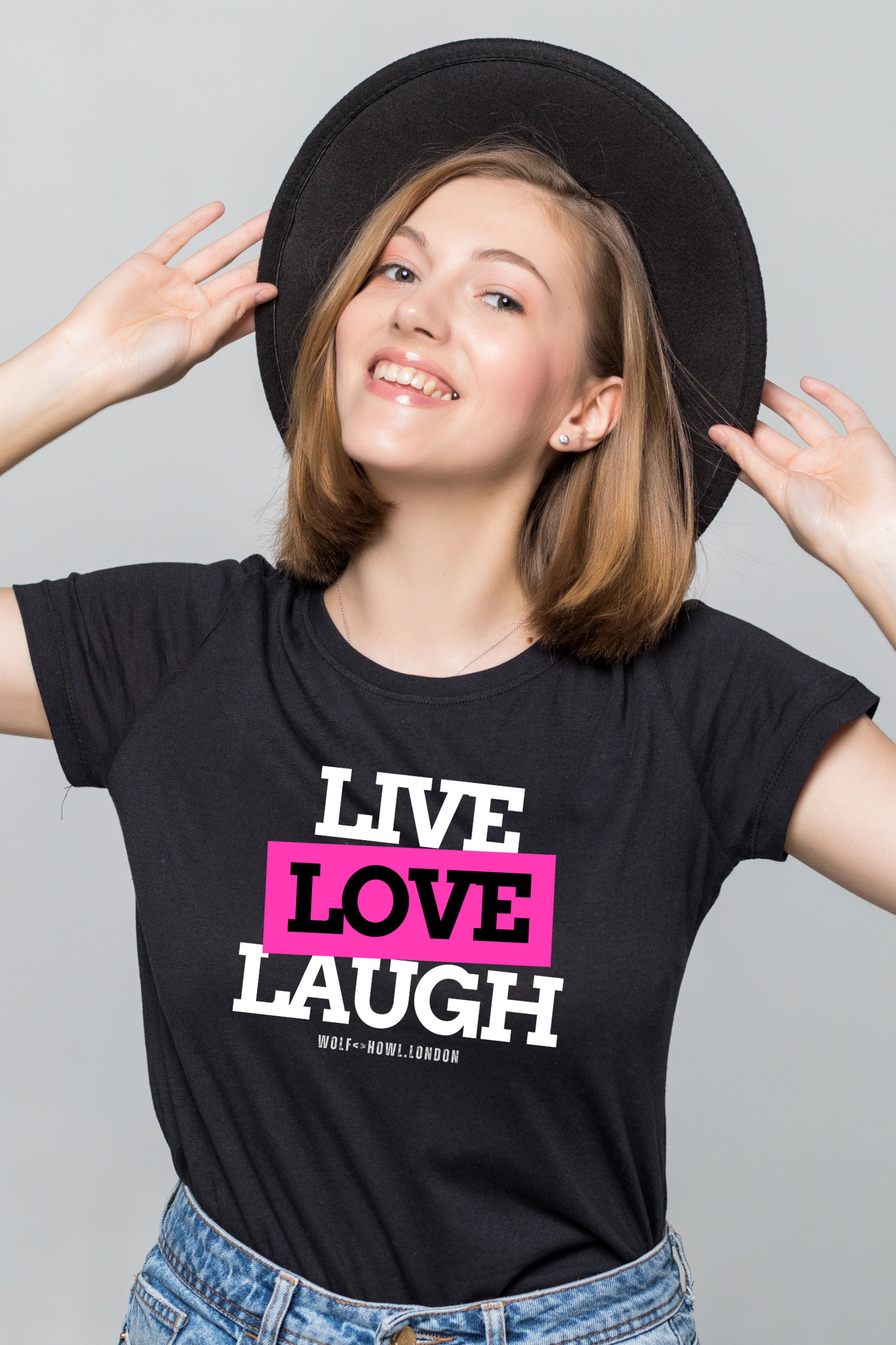 Women's Classic Crew - Live. Love. Laugh Typography T-shirt (Dark Shades)