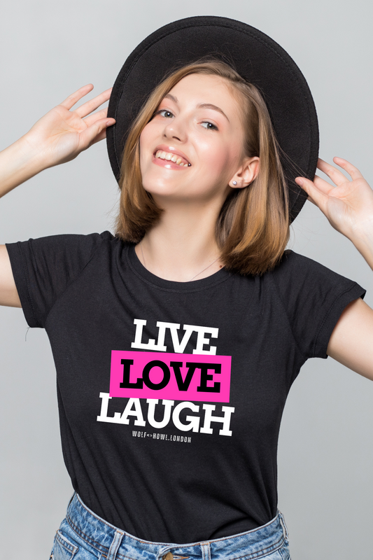Women's Classic Crew - Live. Love. Laugh Typography T-shirt (Dark Shades)